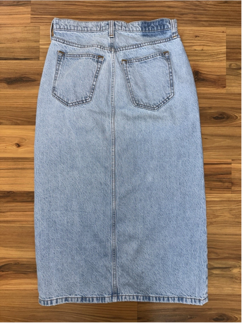 Abercrombie High Rise Denim Midi Skirt Light Wash Slit Minimal Size 27 - Picture 2 of 8